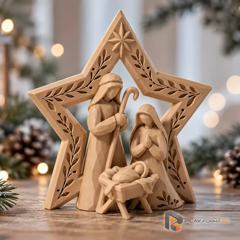 Presépio de Natal Sagrada Família Estrela Decoração 3D (foto 2)