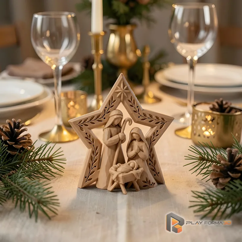 Presépio de Natal Sagrada Família Estrela Decoração 3D (foto 4)