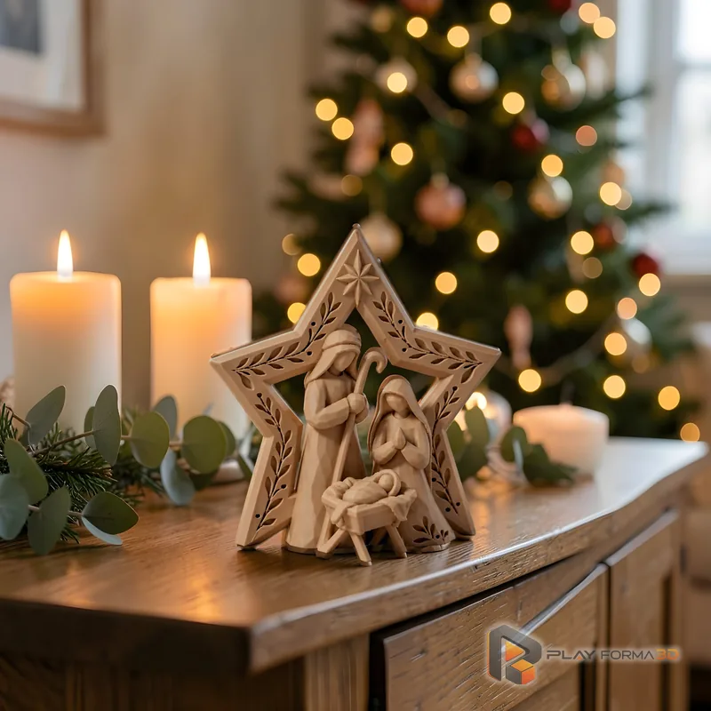 Presépio de Natal Sagrada Família Estrela Decoração 3D (foto 3)